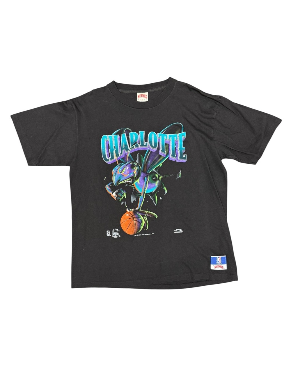 Vintage 1993 Charlotte Hornets Nutmeg Mills NBA Licensed T-Shirt Tee Black XL